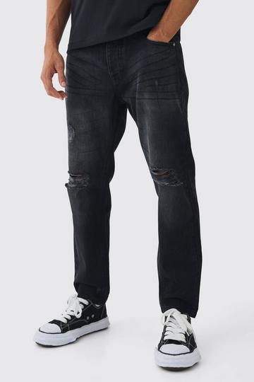 Versleten Jeans Met Rechte Pijpen En Gescheurde Knieën washed black