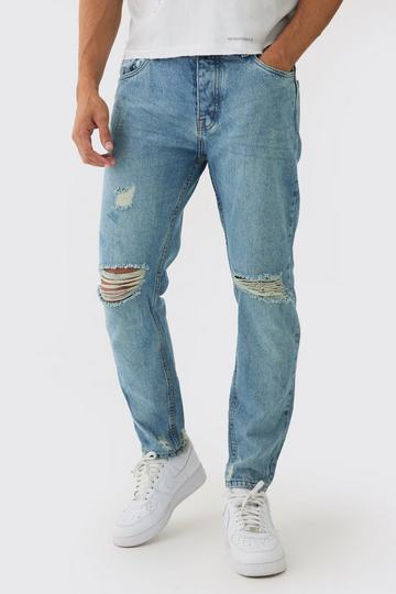 Straight Leg Distressed Ripped Knee Jeans light blue