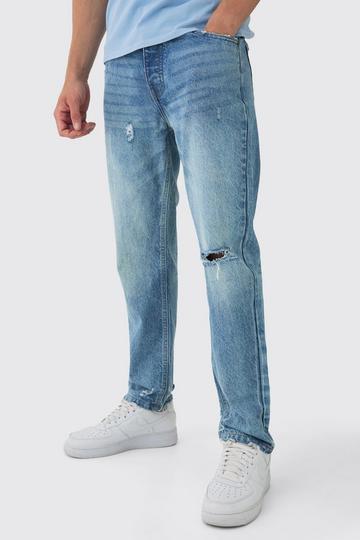 Relaxed Fit Ripped Knee Jeans mid blue