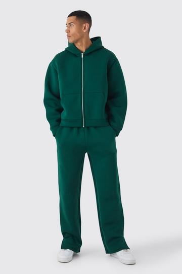 Oversized Boxy Bonded Scuba Zip Through and Jogger Tracksuit forest