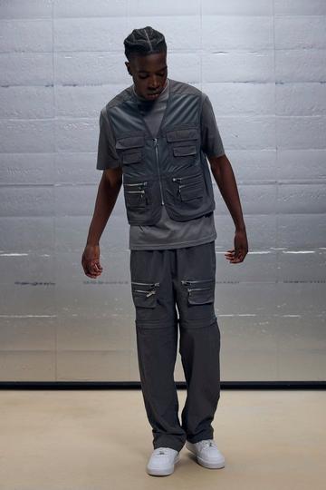 Boxy Utility Mesh Cargo Pocket Vest & Zip Off Trouser Set charcoal