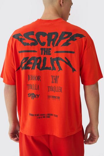 Oversized Extended Neck Boxy Escape The Reality Print T-Shirt red