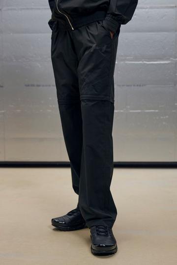 Relaxed Fit Crinkle Nylon Panelled Zip Off Trousers black