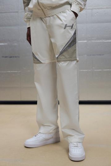 White Relaxed Fit Crinkle Nylon Panelled Zip Off Trousers