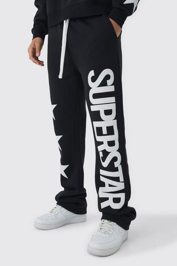 Slim Flared Stacked Superstar Puff Printed Joggers black