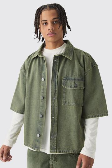 Oversized Boxy 3/4 Sleeve Denim Overshirt green