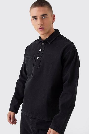 Oversized Long Sleeve 1/4 Neck Denim Shirt washed black