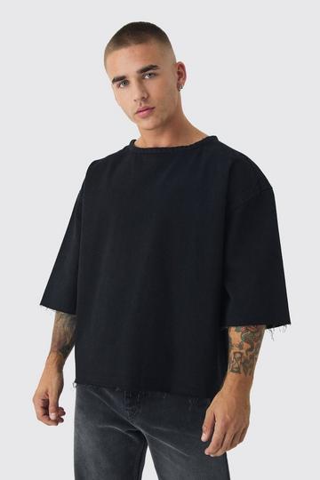 Oversized Boxy Acid Wash Denim T-Shirt washed black