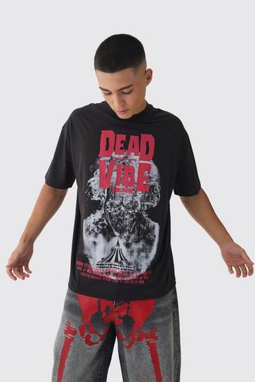 Black Oversized Extended Neck Dead Vibe Print T-Shirt