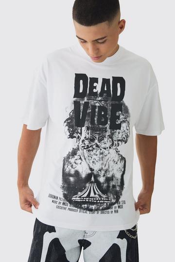 Oversized Extended Neck Dead Vibe Print T-Shirt white