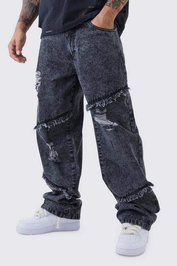 Black Relaxed Fit Acid Wash Ripped Frayed Jeans