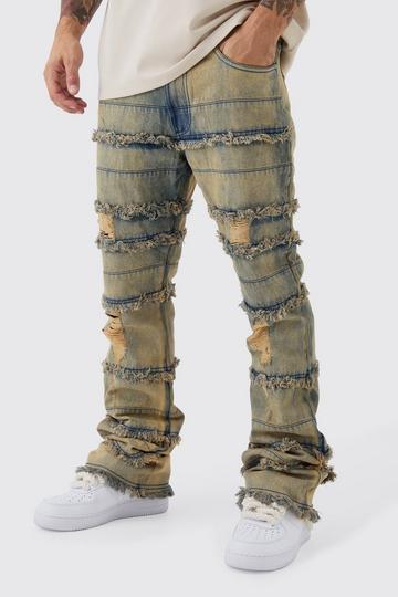 Slim Flared Ripped Distressed Panelled Jeans antique blue