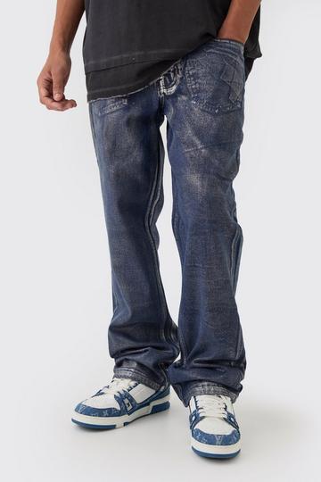 Straight Rigid Sliver Metallic Coated Denim Jeans indigo