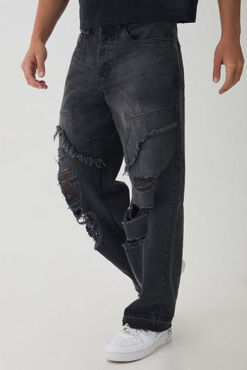 Gescheurde Versleten Baggy Utility Jeans charcoal