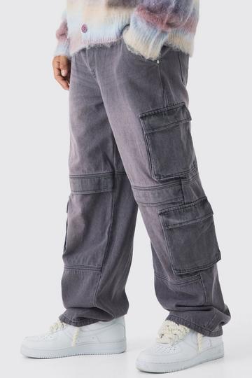 Relaxed Rigid Tinted Multi Cargo Denim Jeans purple