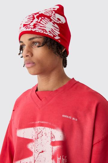 Skeleton Graphic Beanie in Red red