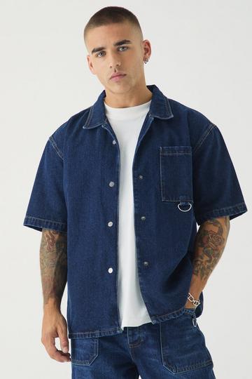 Short Sleeve Oversized Boxy Revere Denim Shirt indigo