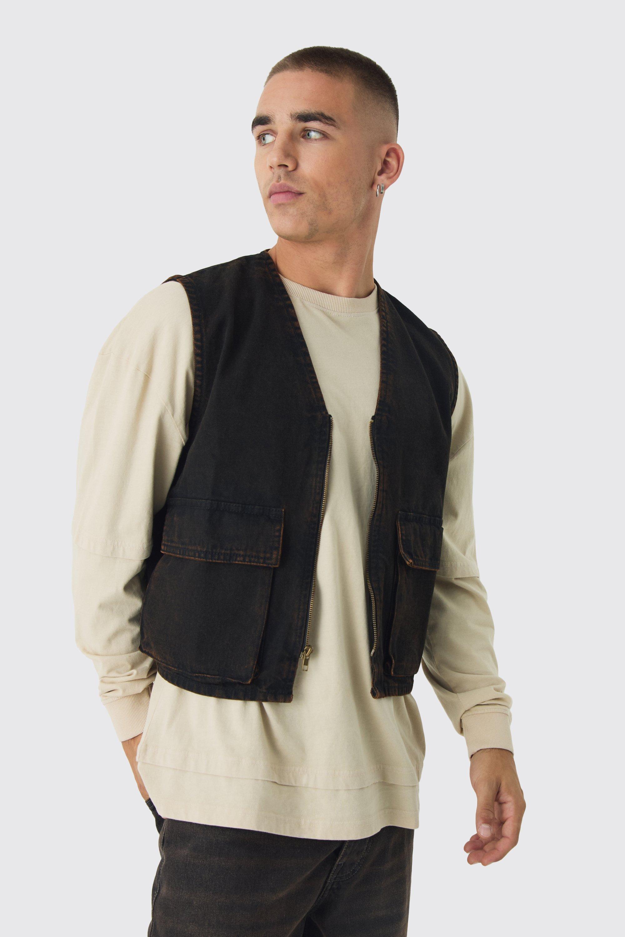 Boxy Brown tinted Denim Utility Vest