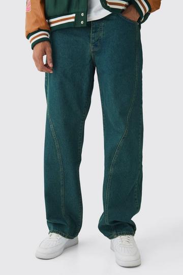 Relaxed Fit Seam Detail Green Tinted Jeans green