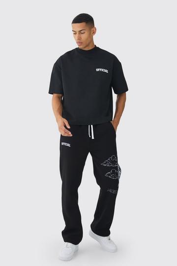 Black Oversized Boxy Heavyweight Half Sleeve Renaissance Printed T-Shirt & Jogger Set