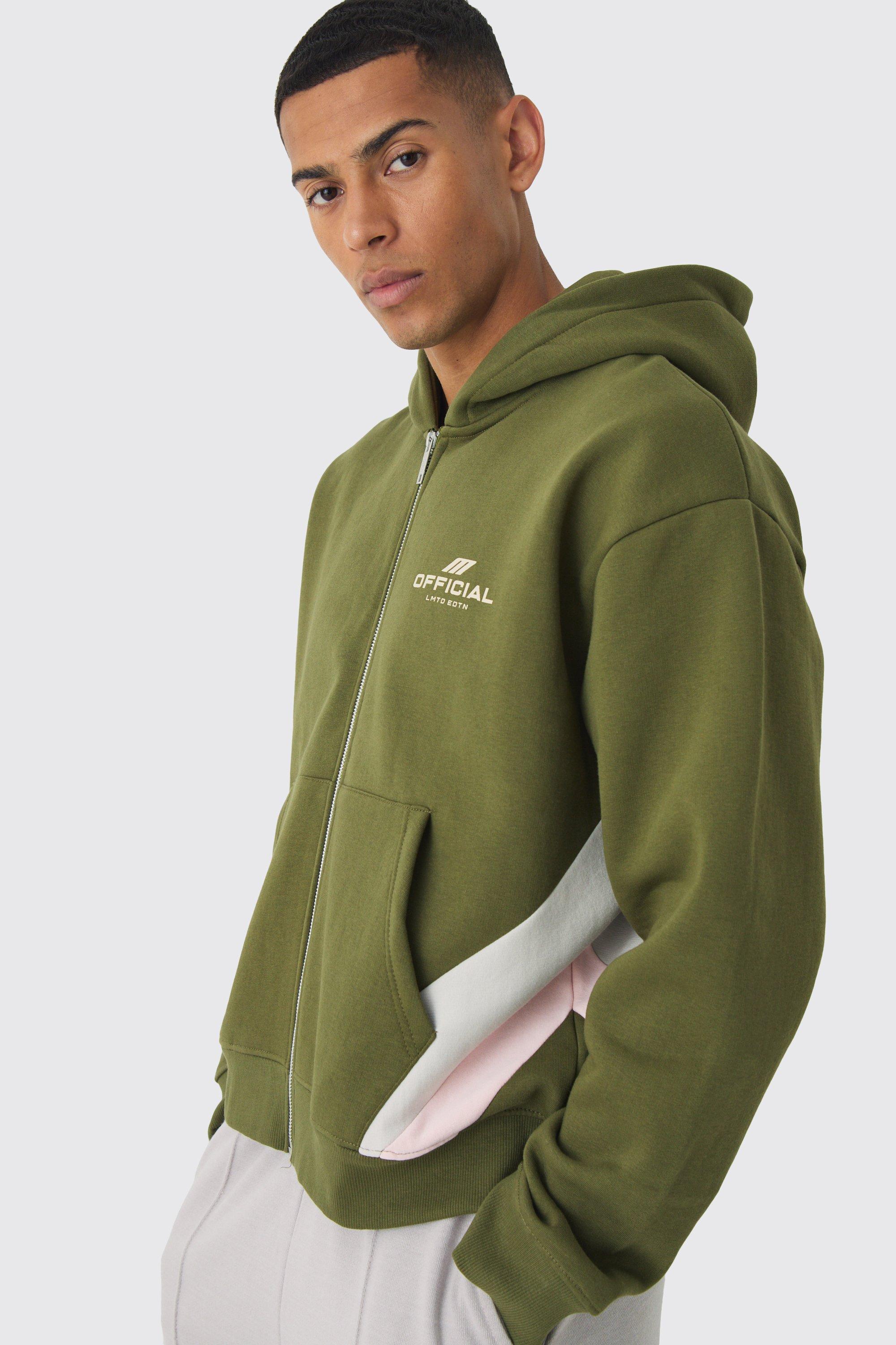 Oversized Boxy Cut Sew Colour Block Zip Through Hoodie