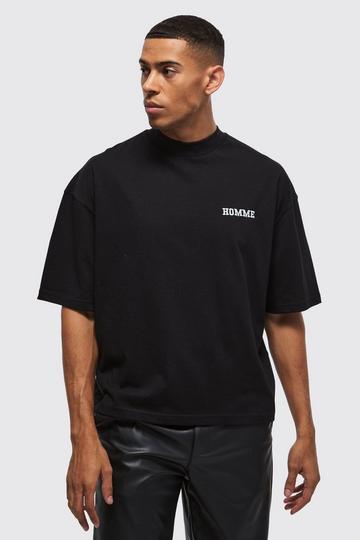 Oversized Boxy Heavyweight Varsity Embroidered T-Shirt black