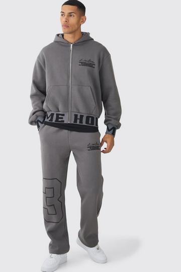 Oversized Boxy Varsity Printed Zip Through Tracksuit charcoal