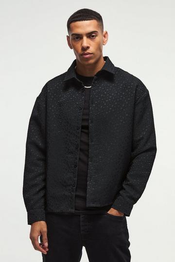 Black Oversized Leopard Jacquard Overshirt