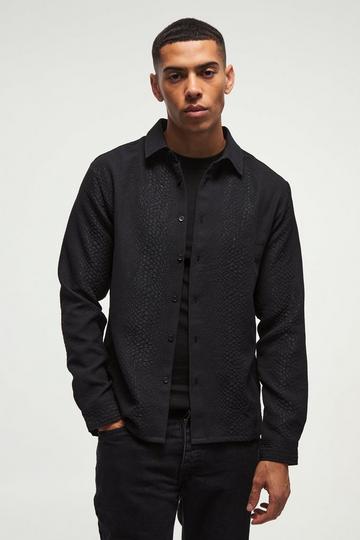 Regular Snake Jacquard Collared Shirt black