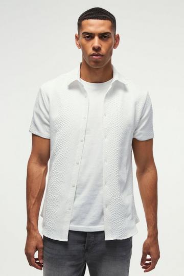 Slim Fit Snake Jacquard Collared Shirt white