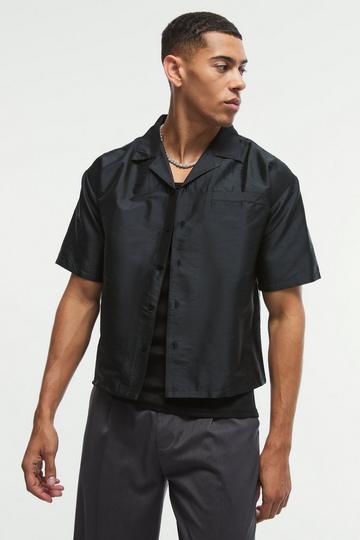 Oversized Revere Taffeta Pocket Detail Boxy Shirt black