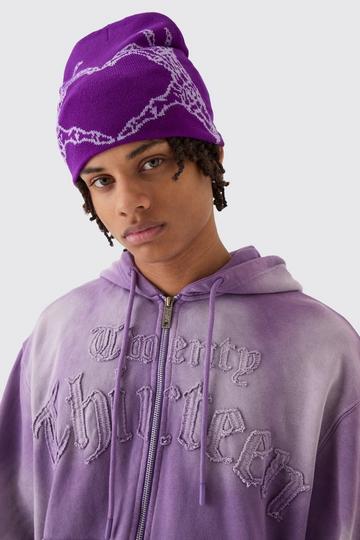 Skeleton Heart Graphic Beanie in Purple purple