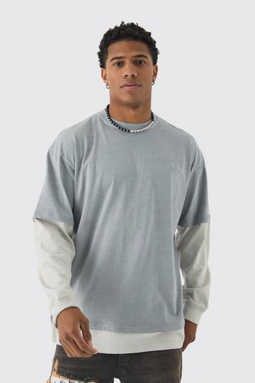 Oversized Faux Long Sleeve Acid Wash T-Shirt charcoal