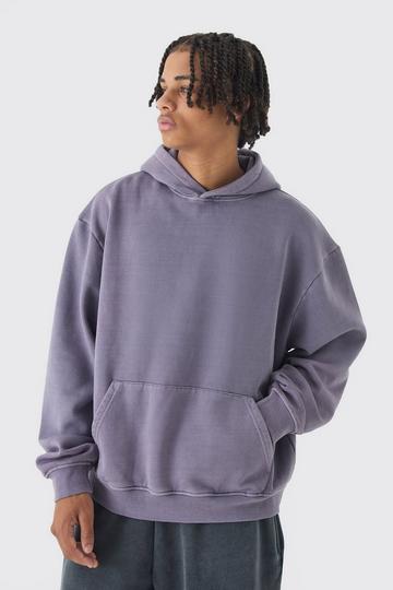 Oversized Pocket Acid Wash Hoodie purple