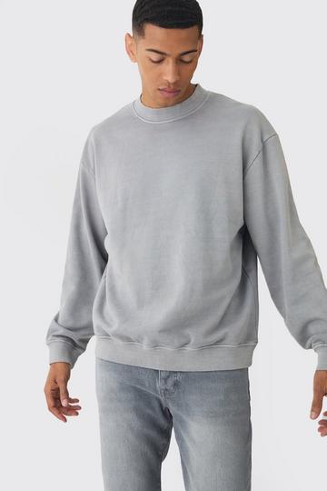 Oversized Extended Neck Acid Wash Sweatshirt charcoal