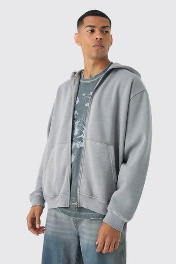 Oversized Zip Up Acid Wash Hoodie charcoal