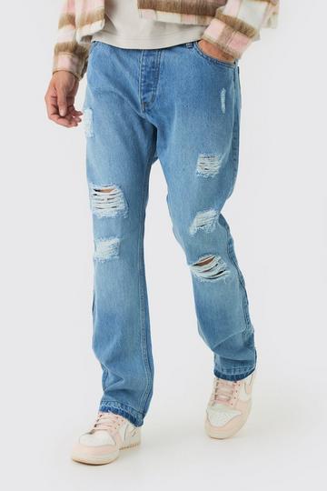 Slim Fit Flared Ripped Knee Jeans With Let Down Hem light blue