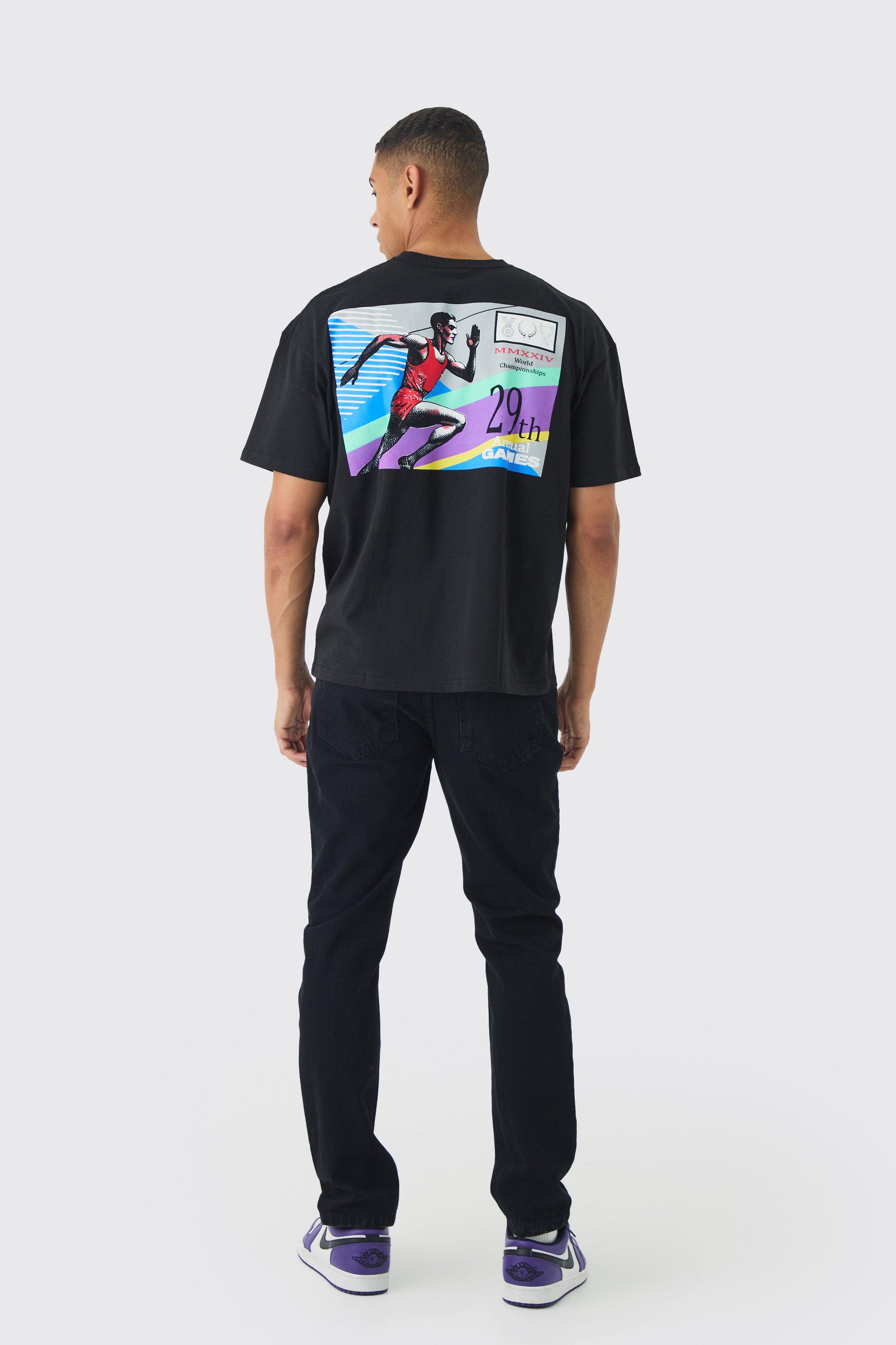 Oversized Boxy Running Stamp Print T-Shirt | boohoo