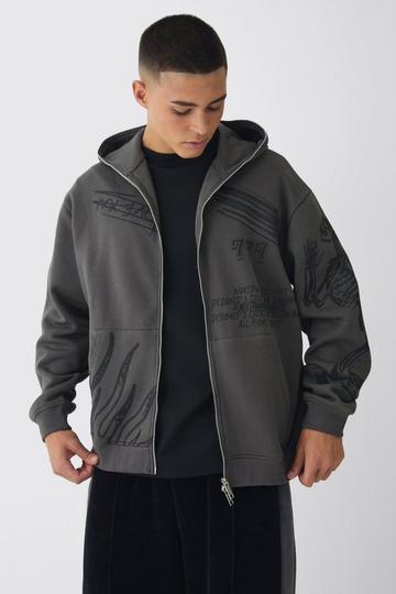 Oversized Doodle Zip Through Hoodie charcoal