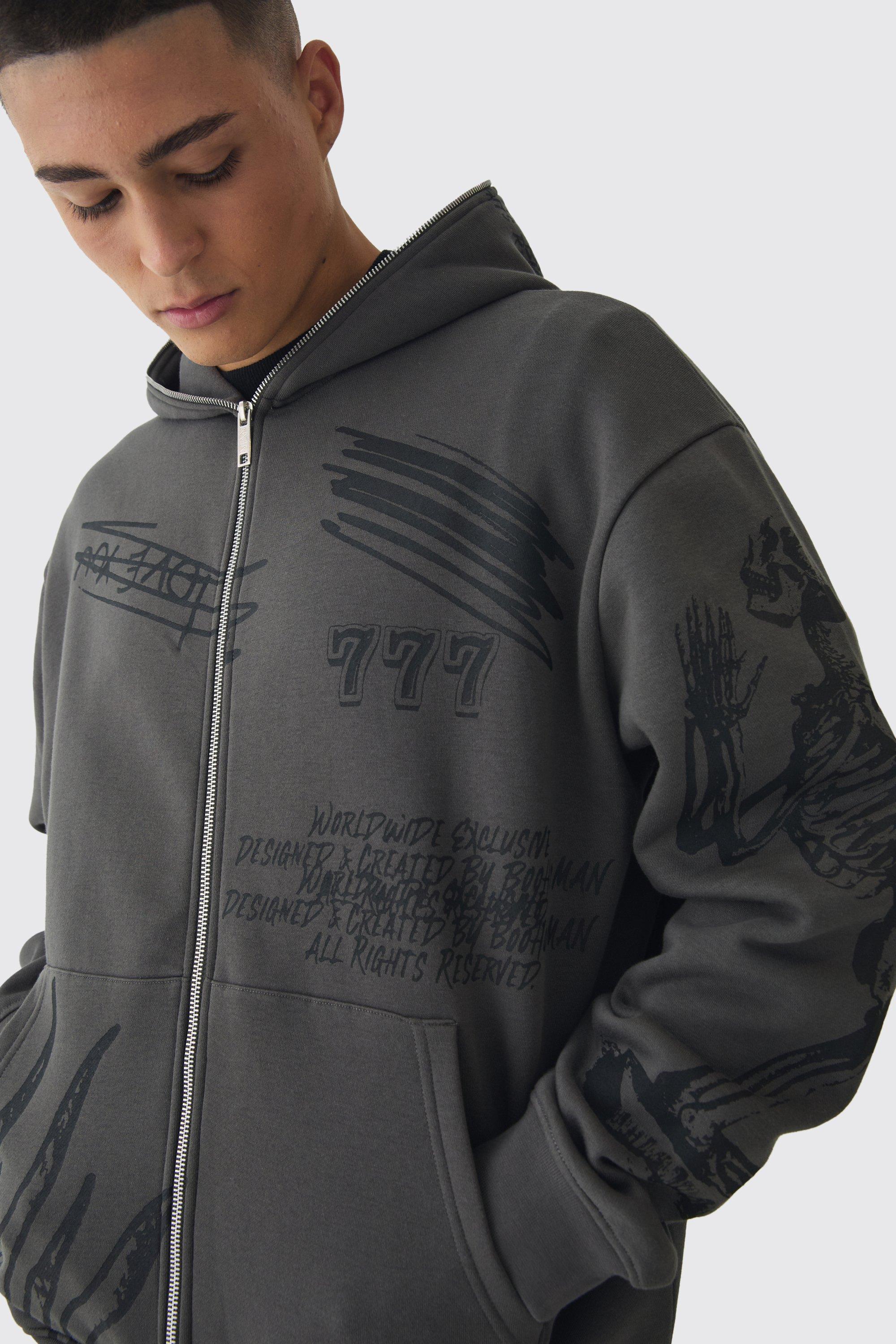 Oversized Doodle Zip Through Hoodie boohoo CA
