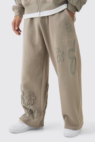 Wide Fit Floral Puff Print Jogger taupe