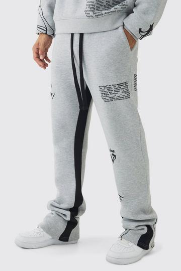 Slim Fit Joggingbroek Met Wijde Pijpen En Lijntekening grey marl