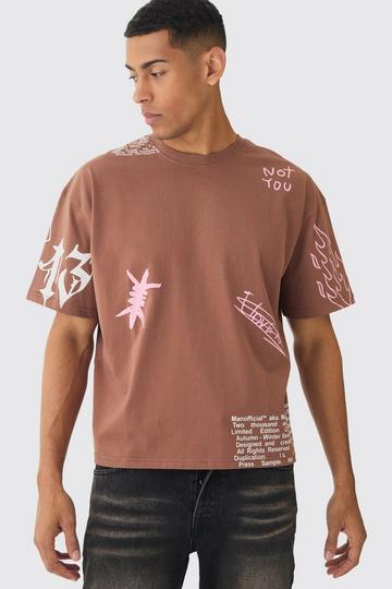 Oversized Boxy AOP Schets T-Shirt brown