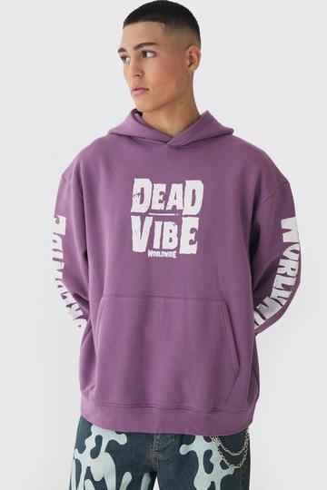 Purple Oversized Distressed Print Hoodie