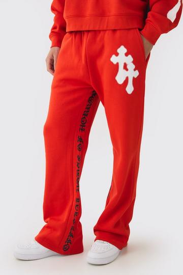 Red Regular Gusset Print Cross Jogger