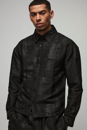 Black Regular Textured Jacquard Overshirt