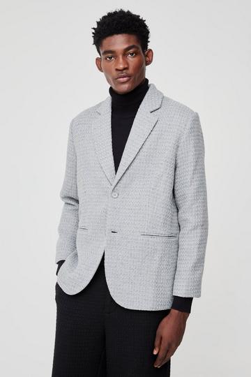 Straight Fit Boucle Single Breasted Blazer grey