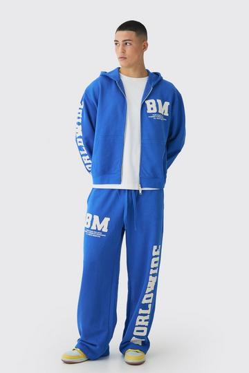 Oversized Boxy Worldwide Raw Edge Applique Zip Through Tracksuit cobalt