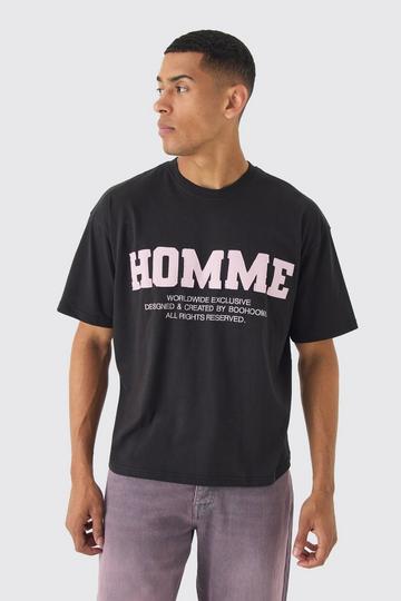 Oversized Boxy Raw Edge Applique Homme T-shirt black