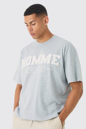 Oversized Boxy Raw Edge Applique Homme T-shirt grey marl